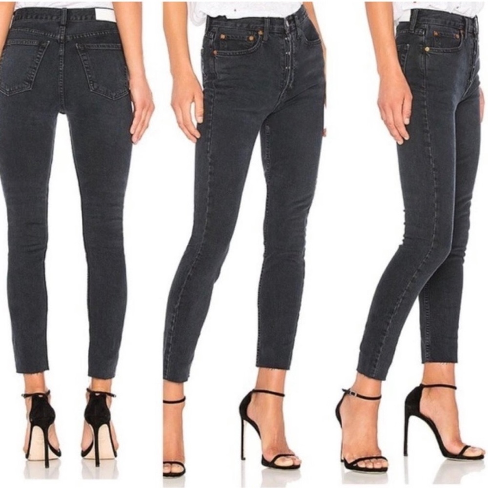 RE/DONE Originals High Rise Ankle Crop Jeans Worn Black Size 25